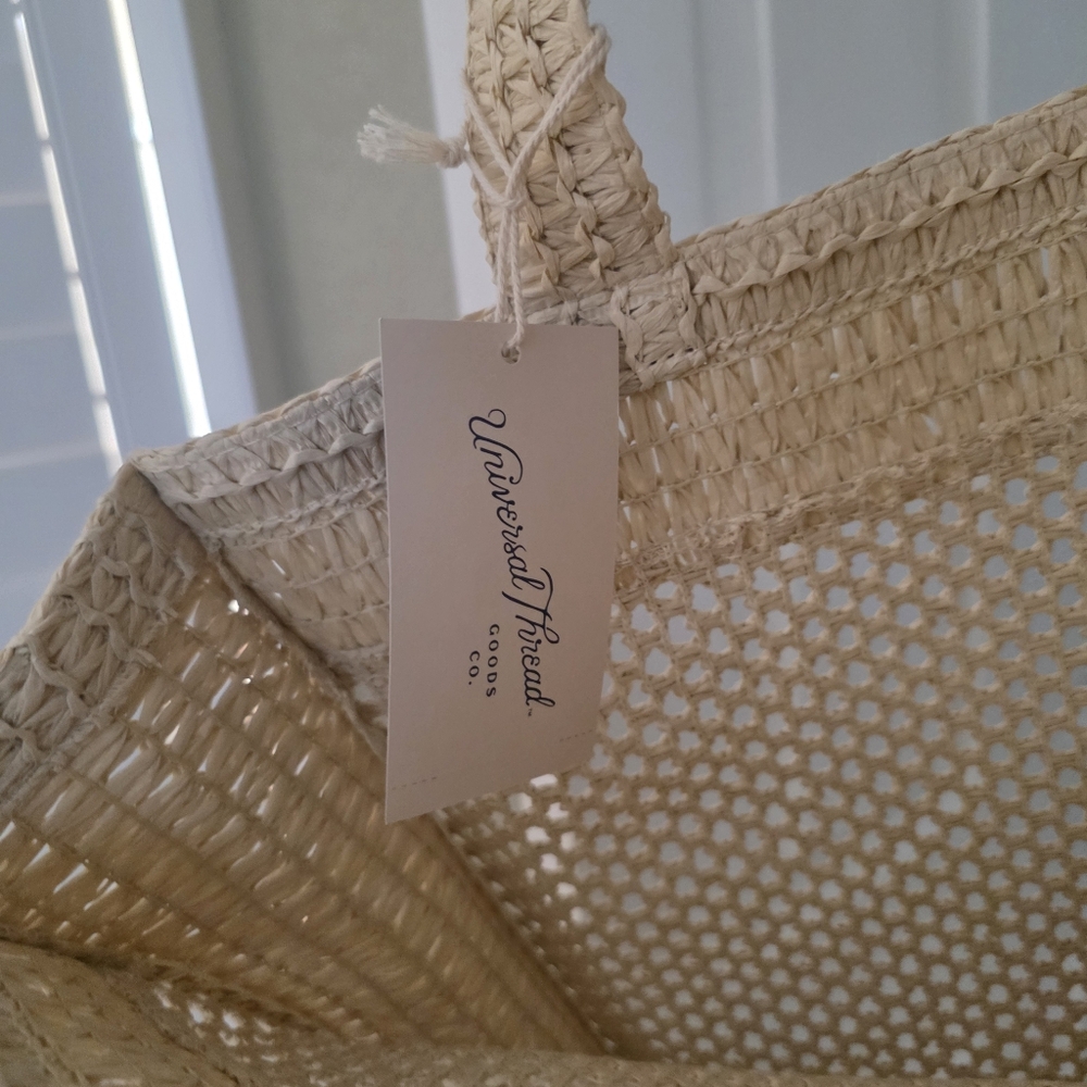 Universal Thread Straw Crochet Tote Handbag Beige NEW NWT - Picture 5 of 7